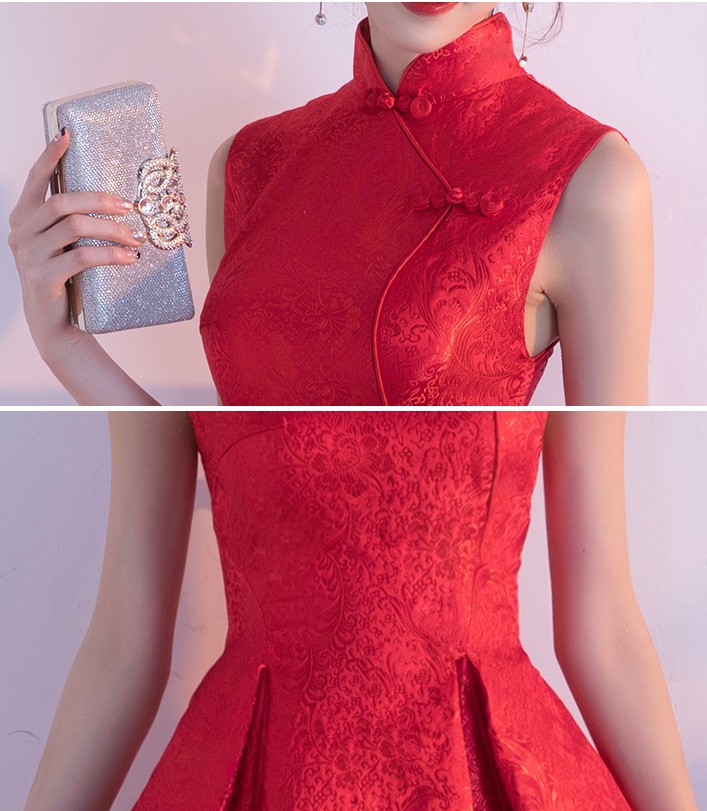 Red Fit & Flare Qipao / Cheongsam Wedding Dress - CozyLadyWear