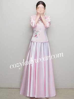 Pink Embroidered Bridesmaids Qun Kwa