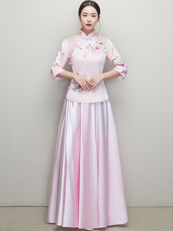Pink Embroidered Bridesmaids Qun Kwa