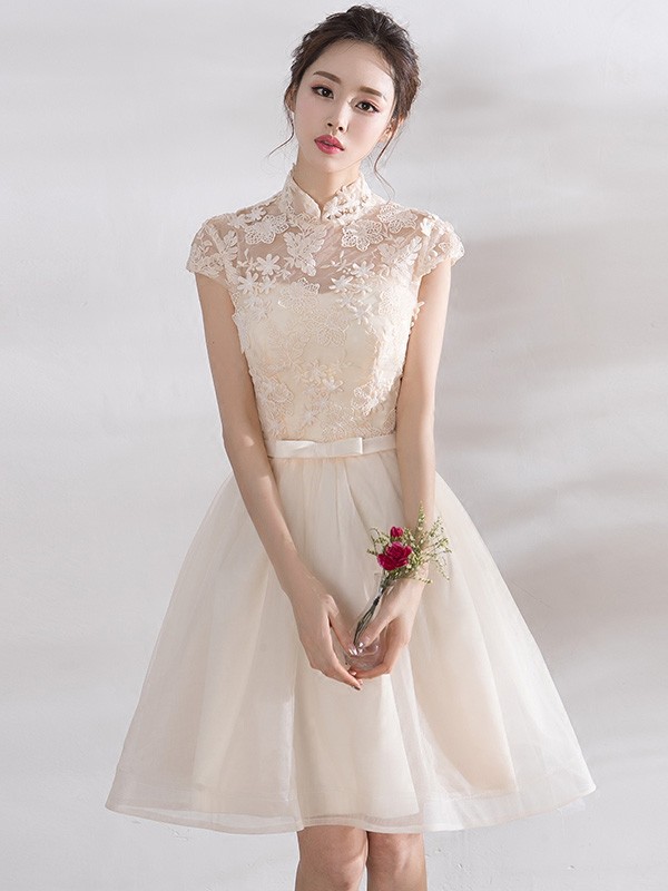 Bridesmaid A-Line Qipao / Cheongsam Dress with Tulle Skirt