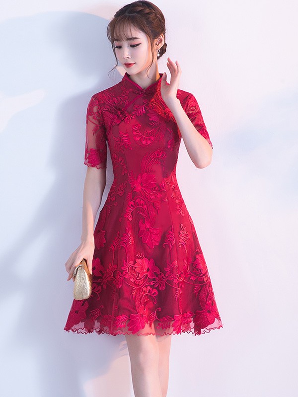 Embroidered Overlay A-Line Qipao / Cheongsam Dress