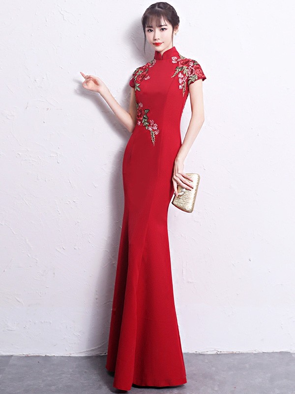 Floor Length Mermaid Embroidered Qipao /Cheongsam Wedding Dress