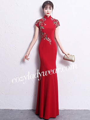 Floor Length Mermaid Embroidered Qipao /Cheongsam Wedding Dress