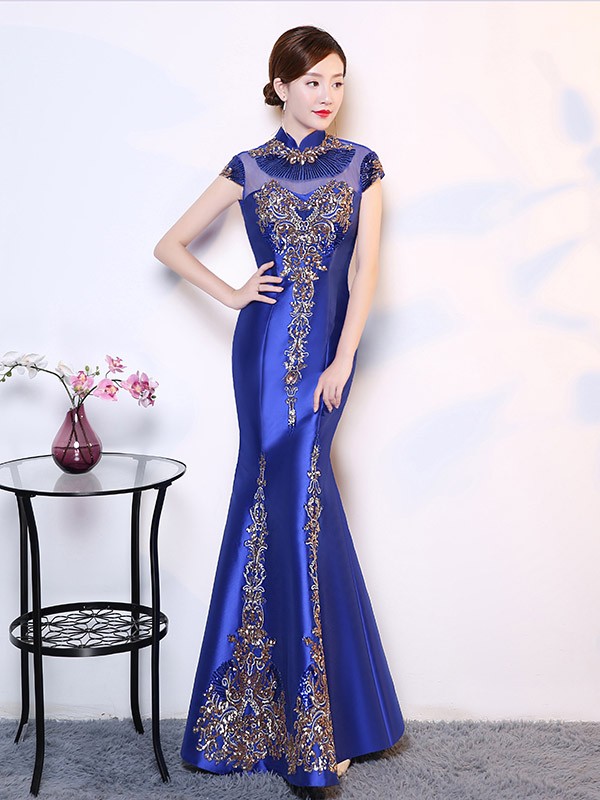 Illusion Sequined Mermaid Qipao / Cheongsam Wedding Dress