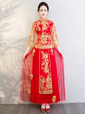 Chinese Wedding Qun Kwa Embroidered Phoenix Top & Maxi Skirt