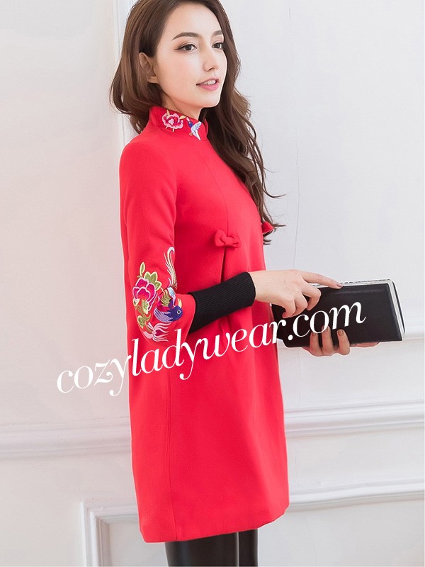 Red Embroidered Long Sleeve Qipao / Cheongsam Dress Red Embroidered Long Sleeve Qipao / Cheongsam Dress