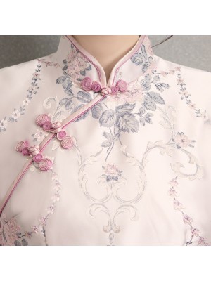 Pink Woven Floral Midi Qipao / Cheongsam Dress for Winter