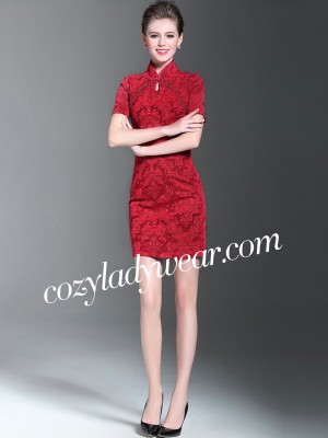 Red Sequined Short Qipao / Cheongsam Evening Dress
