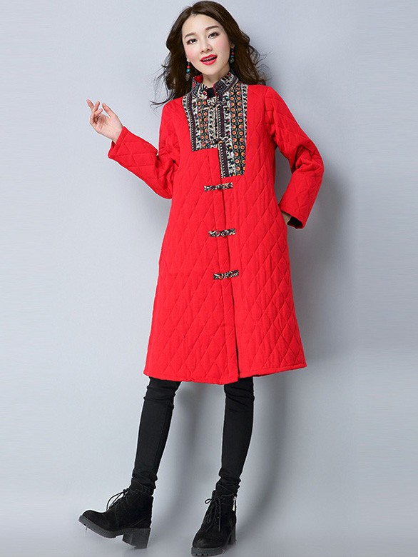 Longline Padded Quilted Pockets Qipao Tang Coat Longline Padded Quilted Pockets Qipao Tang Coat
