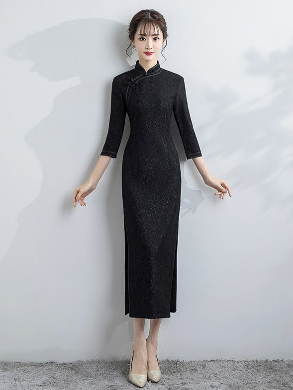 black cheongsam dress