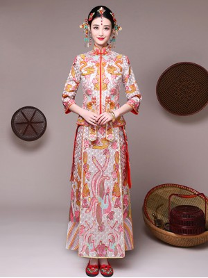 Pink Embroidered Chinese Wedding Qun Kwa