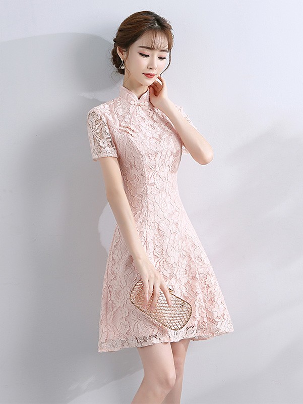 Bridesmaids Short A-Line Lace Qipao / Cheongsam Evening Dress