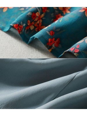 Blue Floral Printed Qipao / Cheongsam Top Blouse