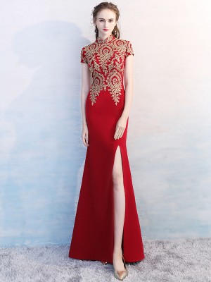 Custom Made Qipao / Cheongsam Evening Dress with Golden Appliques