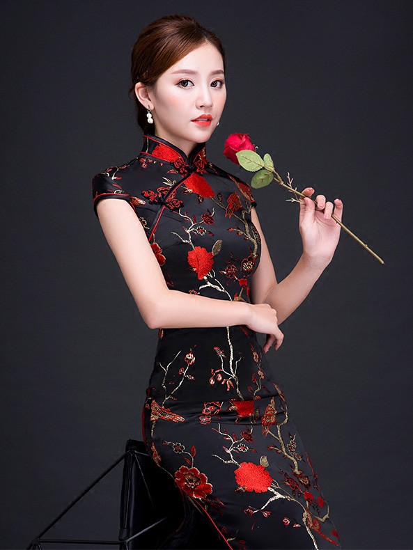 Woven Floral Qipao / Cheongsam Evening Dress