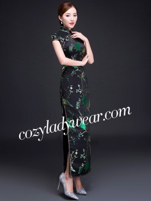 Woven Green Floral Qipao / Cheongsam Evening Dress
