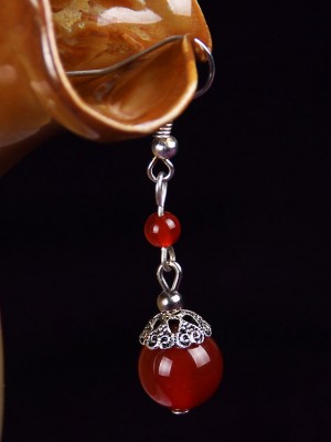 Silver Red Agate Drop Earrings, Clip On Non Pierced Dangle Earrings