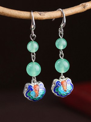 Green Jade Dangle Earrings, Non Pierced Drop Earrings