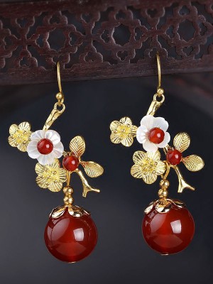 Red Agate Dangle Earrings, Wedding Alloy Drop Earrings