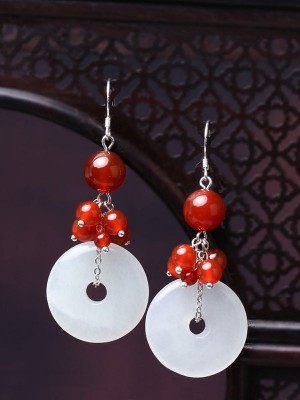 White Jade Dangle Earrings, Non Pierced Drop Earrings