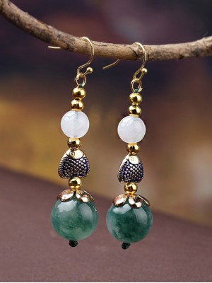 Green Agate Drop Earrings, Non Pierced Dangle Earrings