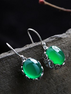 Green Agate Waterdrop Earrings, Silver Dangle Earrings