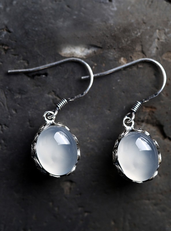 White Chalcedony Earrings, Silver Drop Dangle Earrings CozyLadyWear