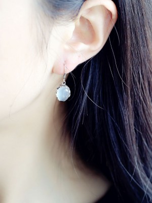 White Chalcedony Earrings, Silver Drop Dangle Earrings