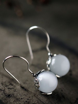 Waterdrop Dangle Earrings, White Chalcedony Earrings