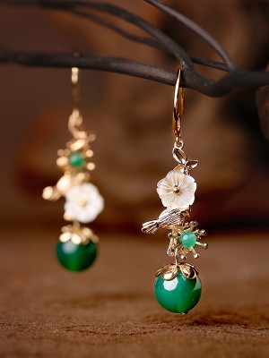 Green Agate Dangle Earring, Shell Drop Earrings