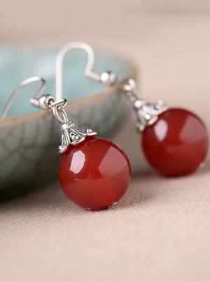 Red Agate Dangle Drop Earrings, Non Pierced Earrings