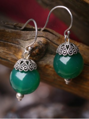 Green Agate Dangle Drop Earrings, Non Pierced Earrings