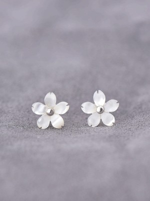 Tiny Shell White Flower Stud Earring