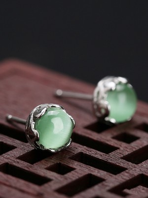 Prehnite Green Stud Earring Silver Jewelry