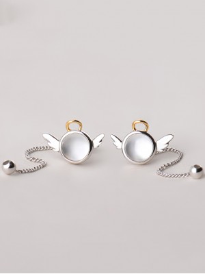 Angle Silver Chain Pearl Stud Earring