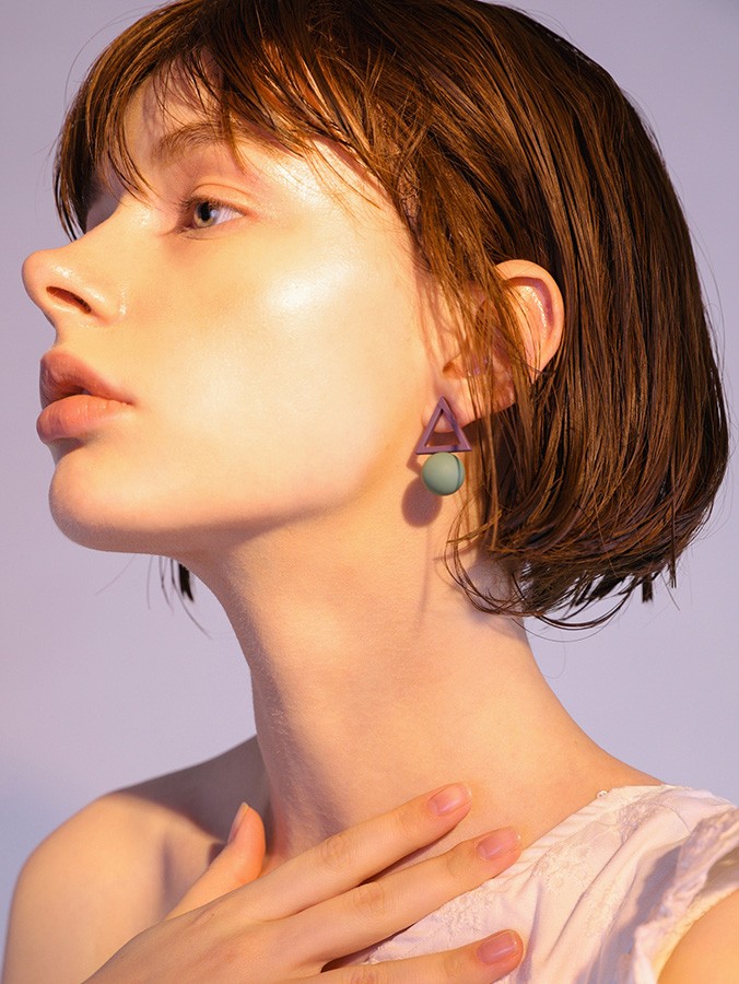 Colorblocked Geometric Triangle Stud Earrings