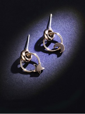 Gold Hoop Earrings, Moon Star Drop Earring