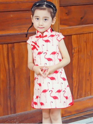 Pink Kids Girl Cheongsam / Qipao Dress in Bird Print