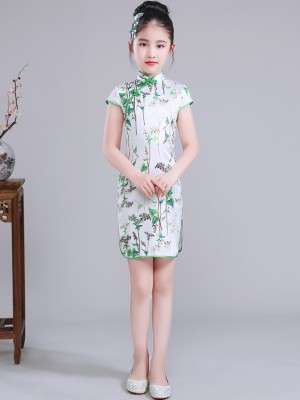 Kids Girl's Cheongsam / Qipao Dress in Green Floral Print