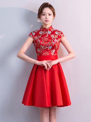 Red Woven A-Line Qipao / Cheongsam Party Dress