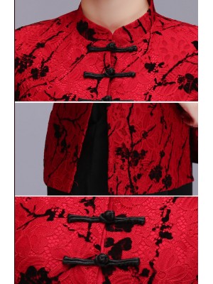 Red Floral Lace Qipao / Cheongsam Blouse Top