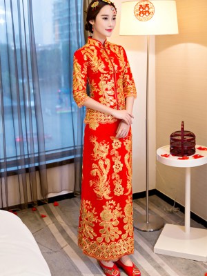 Clearance Summer Wedding Qun Kwa with Golden Sequined Phoenix