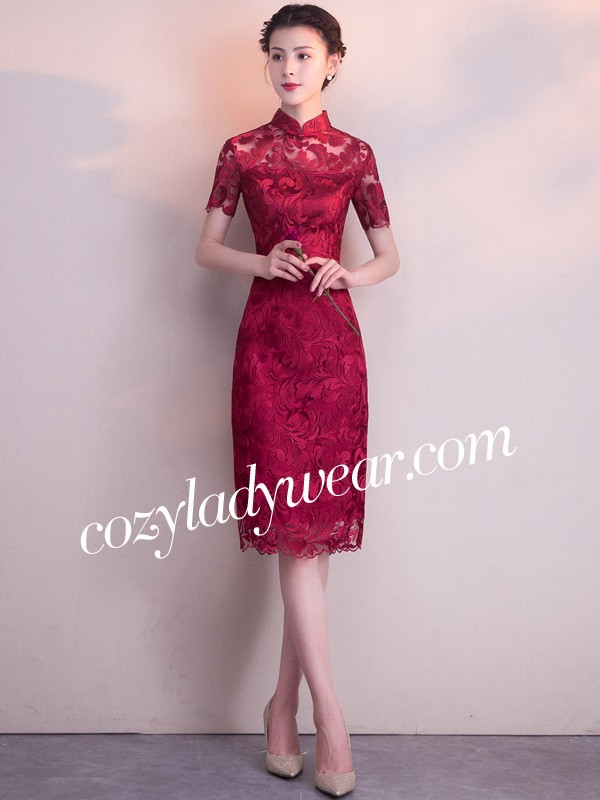 red lace cheongsam