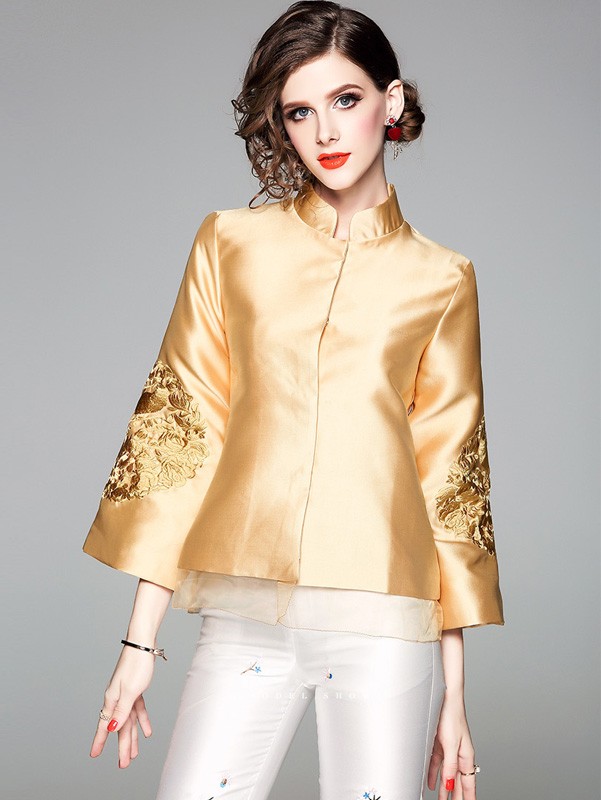 2018 Fall Golden Embroidered Women Qipao / Cheongsam Jacket