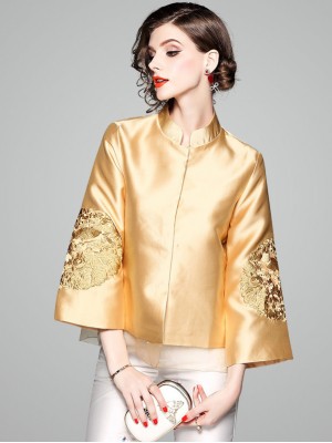 2018 Fall Golden Embroidered Women Qipao / Cheongsam Jacket