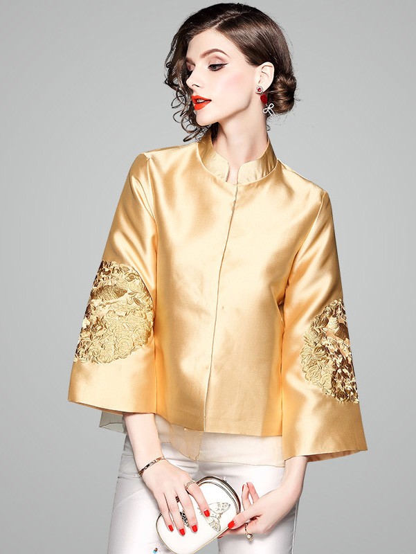 2018 Fall Golden Embroidered Women Qipao / Cheongsam Jacket - CozyLadyWear