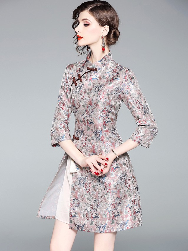 Pink Floral A-Line Qipao / Cheongsam Fall Dress Pink Floral A-Line Qipao / Cheongsam Fall Dress