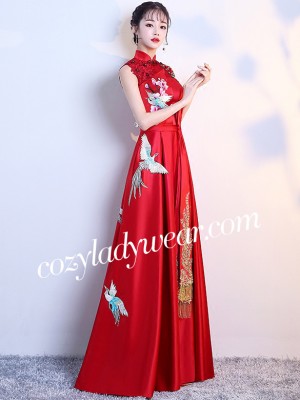 Red A-Line Brides Qipao Cheongsam Wedding Gown