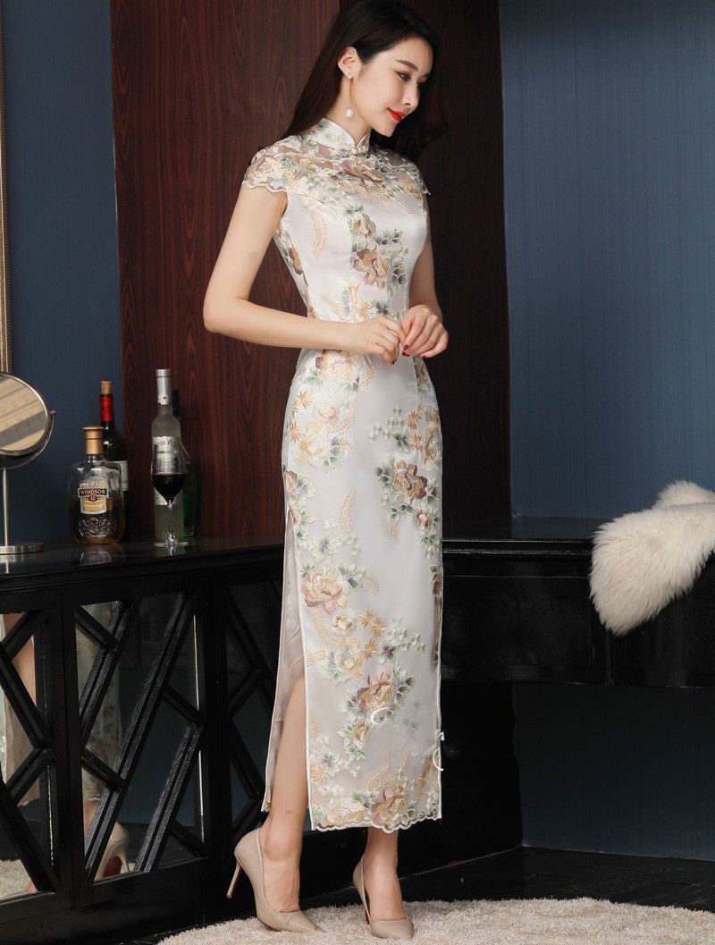 Embroidered Long Qipao / Cheongsam Evening Dress