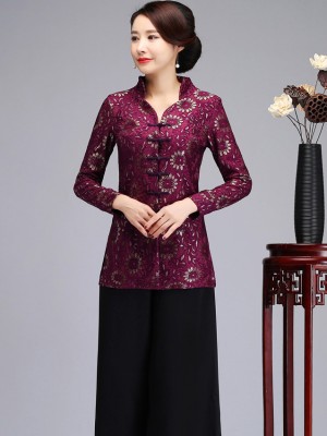 Purple Lace Quilted Qipao Tang Jacket